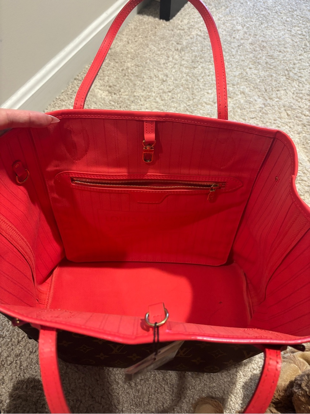 Limited Edition Louis Vuitton Brown Monogram Tote with Red Trim - Picture 6 of 9